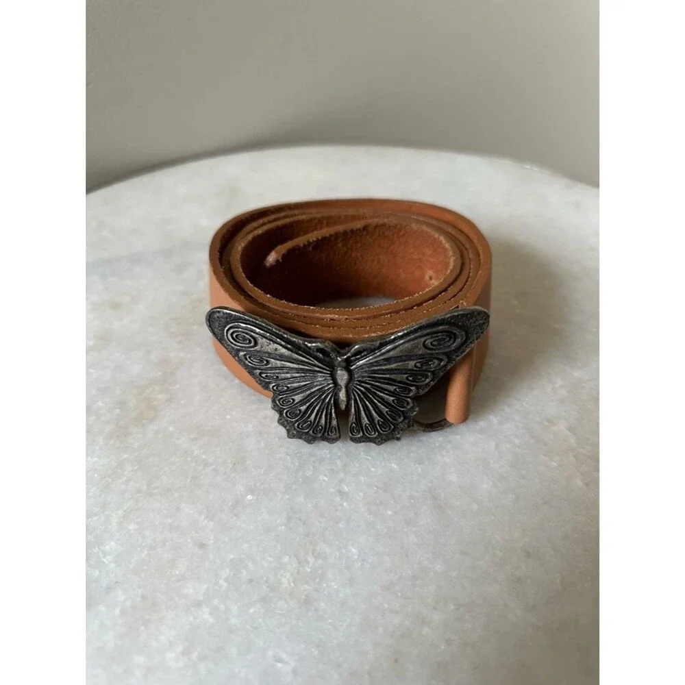 Navy Blue Brand Genuine Leather Cognac Western Boho Butterfly Buckle Belt 36